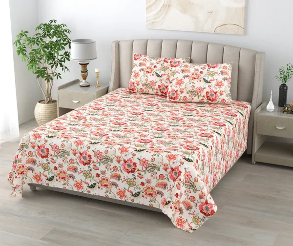 Branded_Centurey_Anokhi_280_TC_100%_Cotton_Single_Jaipuri_Printed_Bedsheet_(Peach_Flower)