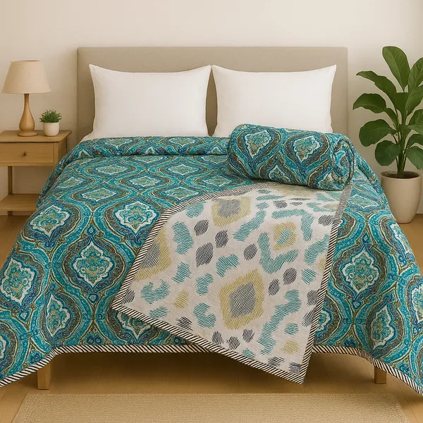 Double_Bed_Multicolour_Cotton_Jaipuri_Hand_Block_Printed_Dohar_|_Reversible_Dohar/AC_Blanket_|_All_Weather_Light_Weight|180_GSM