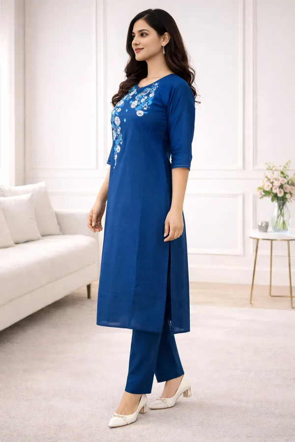 Royal_Blue_Floral_Embroidered_Cotton_Silk_Kurta_Set