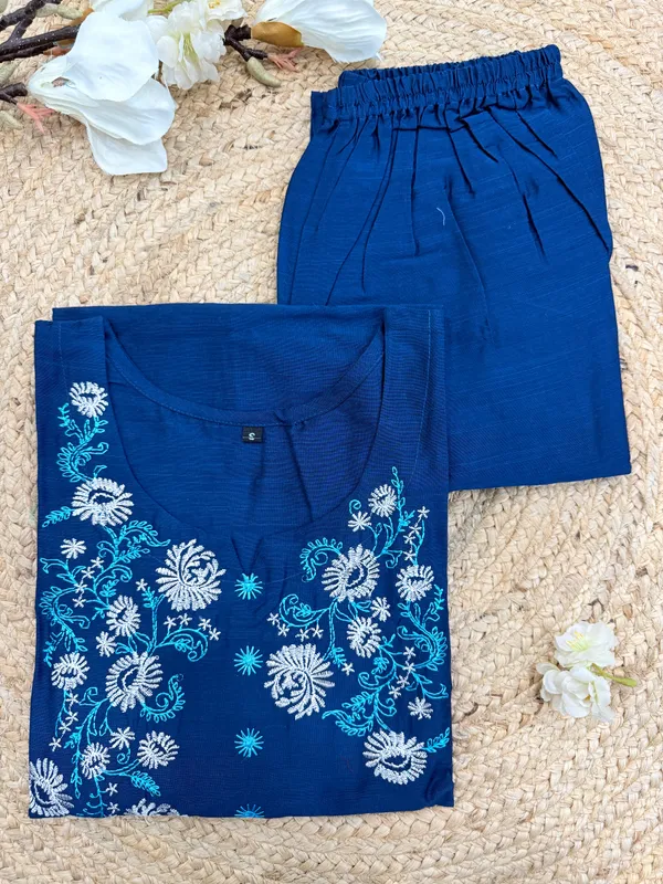 Royal_Blue_Floral_Embroidered_Cotton_Silk_Kurta_Set