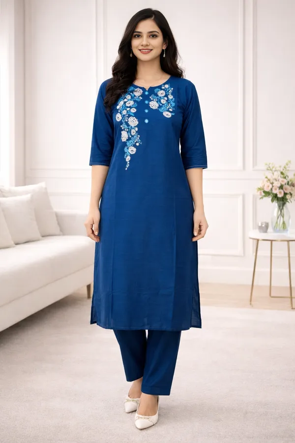 Royal_Blue_Floral_Embroidered_Cotton_Silk_Kurta_Set