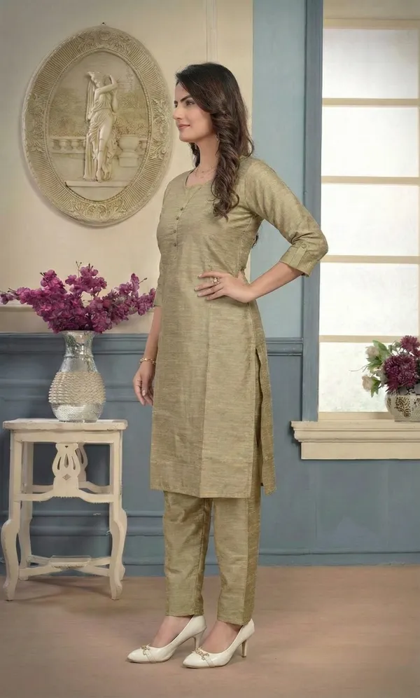 Beige_Plain_Luxe_Kurta_Set