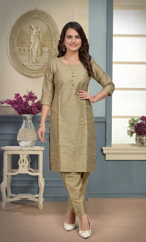 Beige_Plain_Luxe_Kurta_Set