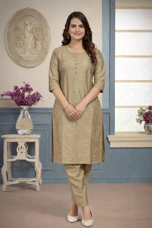 Beige_Plain_Luxe_Kurta_Set