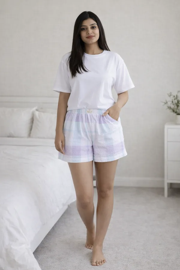 White_Cotton_Half_Sleeve_Round_T_Shirt_With_Shorts_For_Women