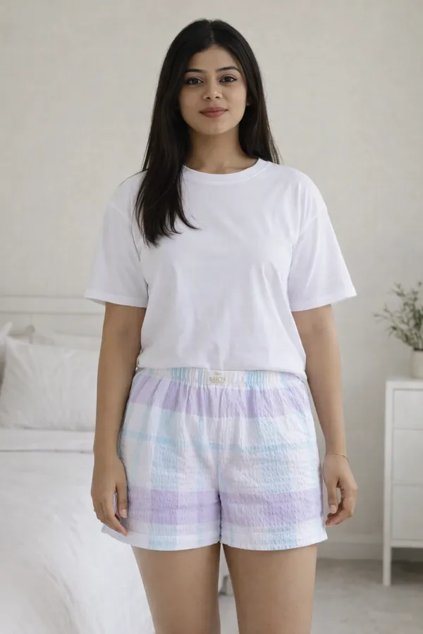 White_Cotton_Half_Sleeve_Round_T_Shirt_With_Shorts_For_Women