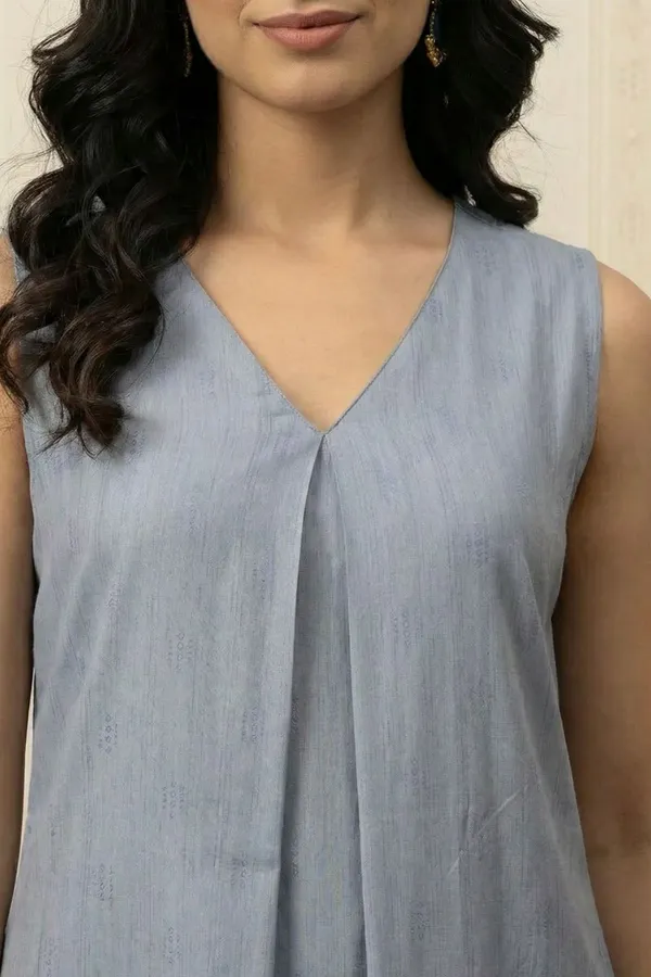 Pastel_Blue_Viscose_Blend__V_Neck_Kurta_With_Bottom_For_Women