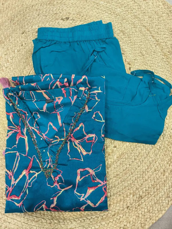 Blue_Chinnon_Floral_Print_Three_Piece_Kaftan_Dress_with_Crop_Top_and_Pant_For_Women