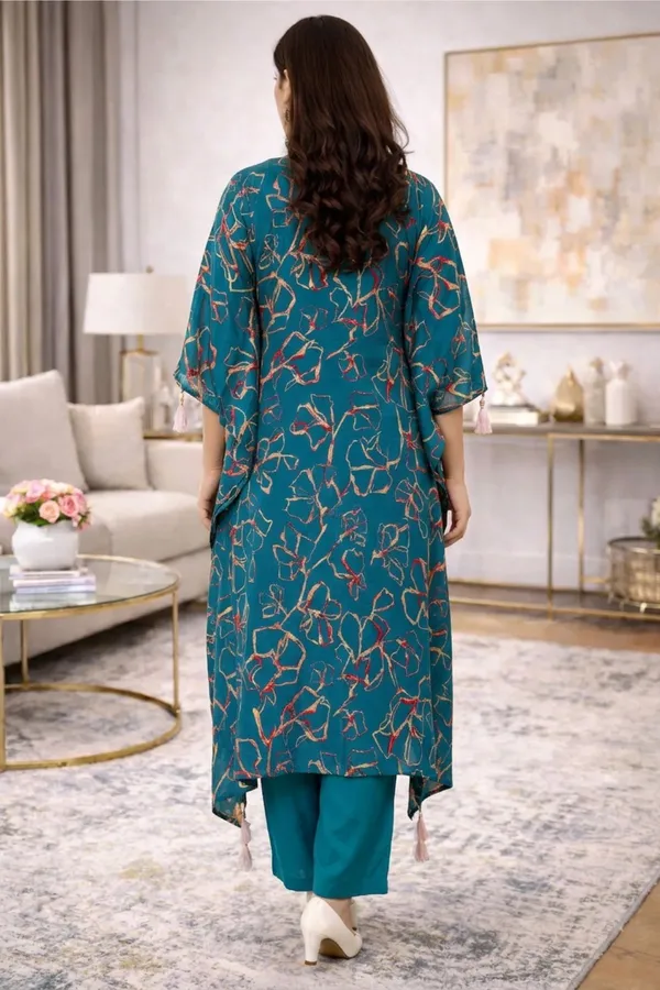 Blue_Chinnon_Floral_Print_Three_Piece_Kaftan_Dress_with_Crop_Top_and_Pant_For_Women