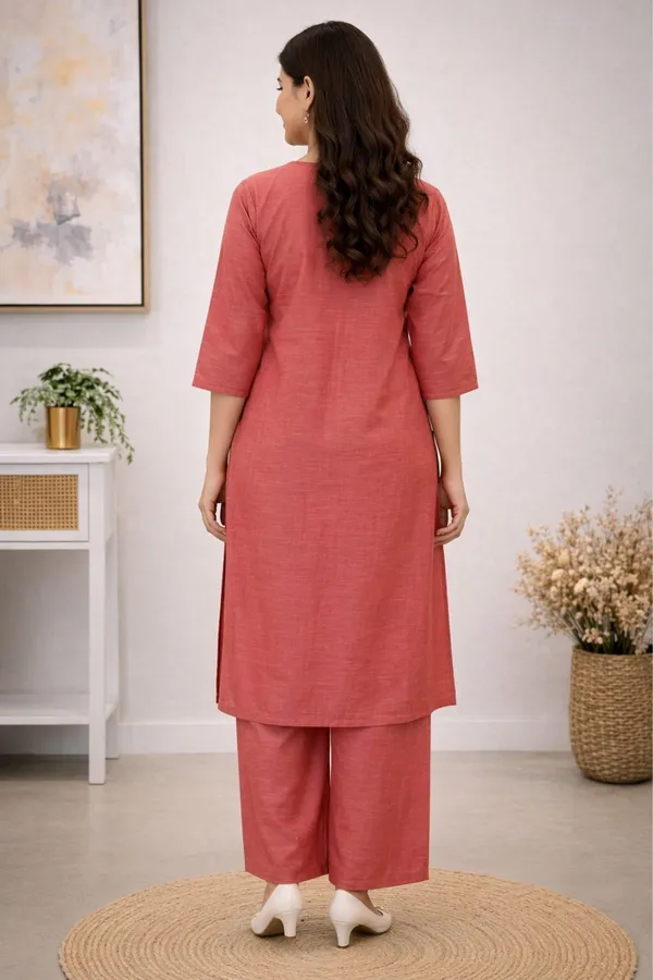Peach_Cotton_Silk_Straight_Cut_Kurta_Set