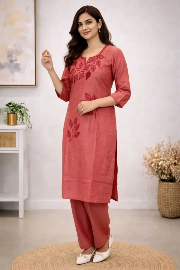 Peach_Cotton_Silk_Straight_Cut_Kurta_Set
