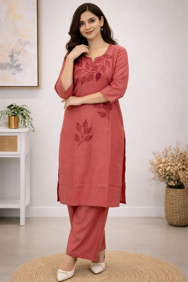 Peach_Cotton_Silk_Straight_Cut_Kurta_Set
