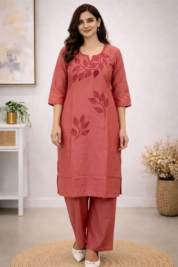 Peach_Cotton_Silk_Straight_Cut_Kurta_Set