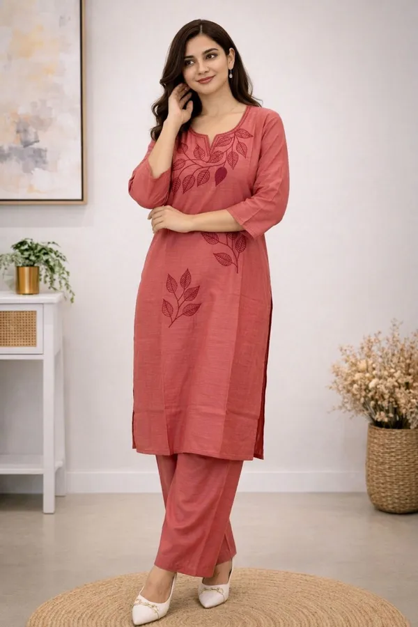 Peach_Cotton_Silk_Straight_Cut_Kurta_Set