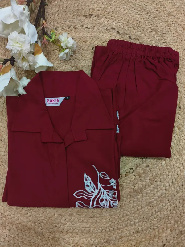 Women’s_Dark_Red_Embroidered_Linen_Cotton_Co-ord_Set