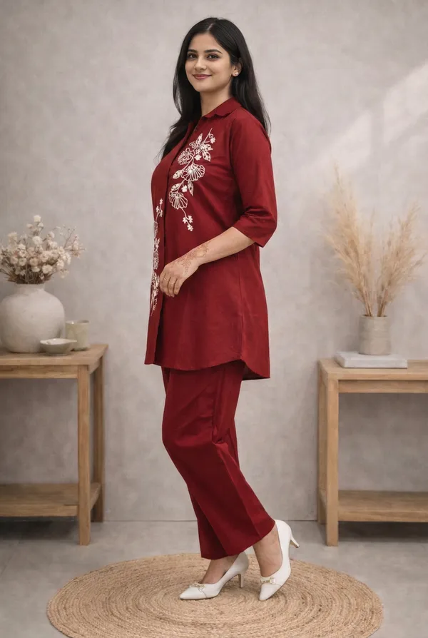 Women’s_Dark_Red_Embroidered_Linen_Cotton_Co-ord_Set