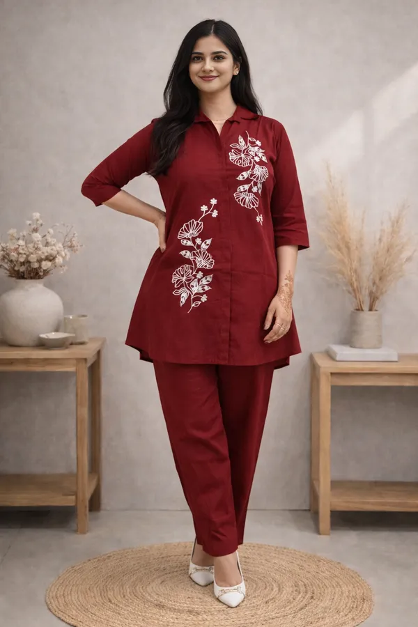 Women’s_Dark_Red_Embroidered_Linen_Cotton_Co-ord_Set