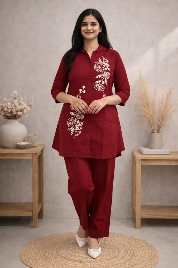 Women’s_Dark_Red_Embroidered_Linen_Cotton_Co-ord_Set