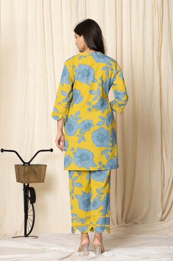 Yellow_And_Sky_Blue_Pure_Cotton_Floral_Print_Top_And_Bottom_Set_for_Women