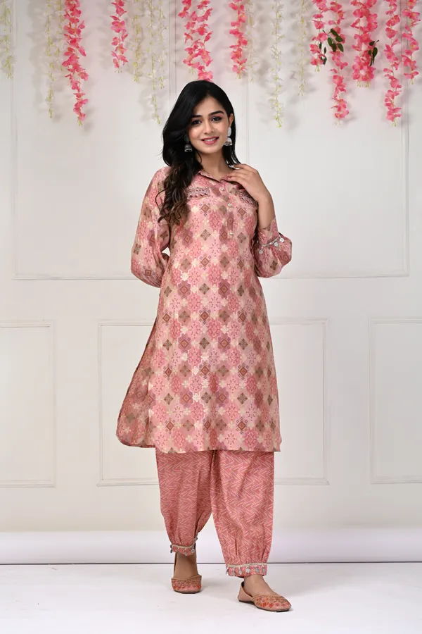 Pink_Muslin_Printed_And_Hand_Work_Full_Sleeve_Kurta_With_Bottom_For_Women