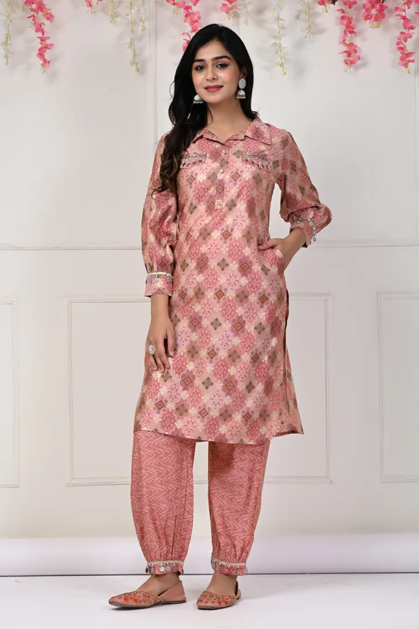 Pink_Muslin_Printed_And_Hand_Work_Full_Sleeve_Kurta_With_Bottom_For_Women