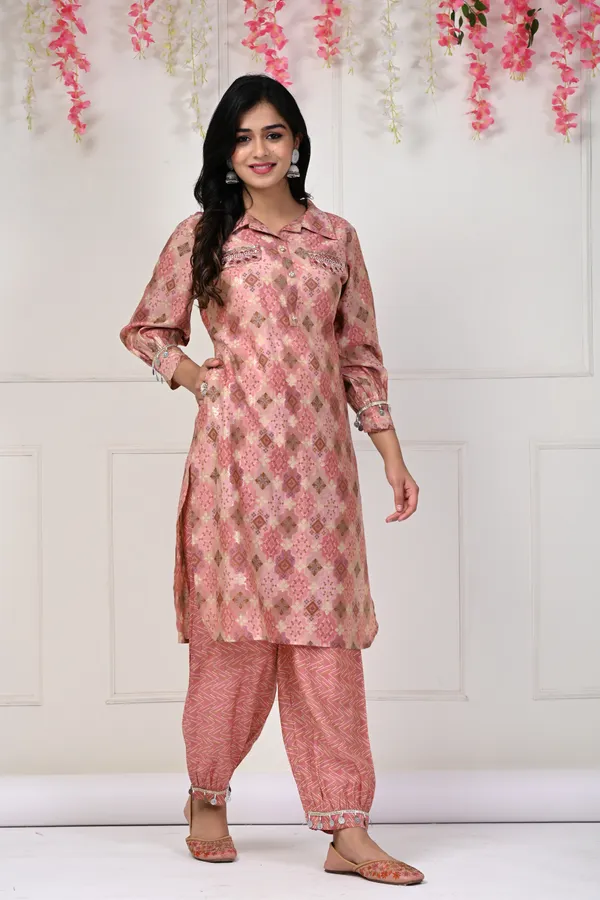 Pink_Muslin_Printed_And_Hand_Work_Full_Sleeve_Kurta_With_Bottom_For_Women