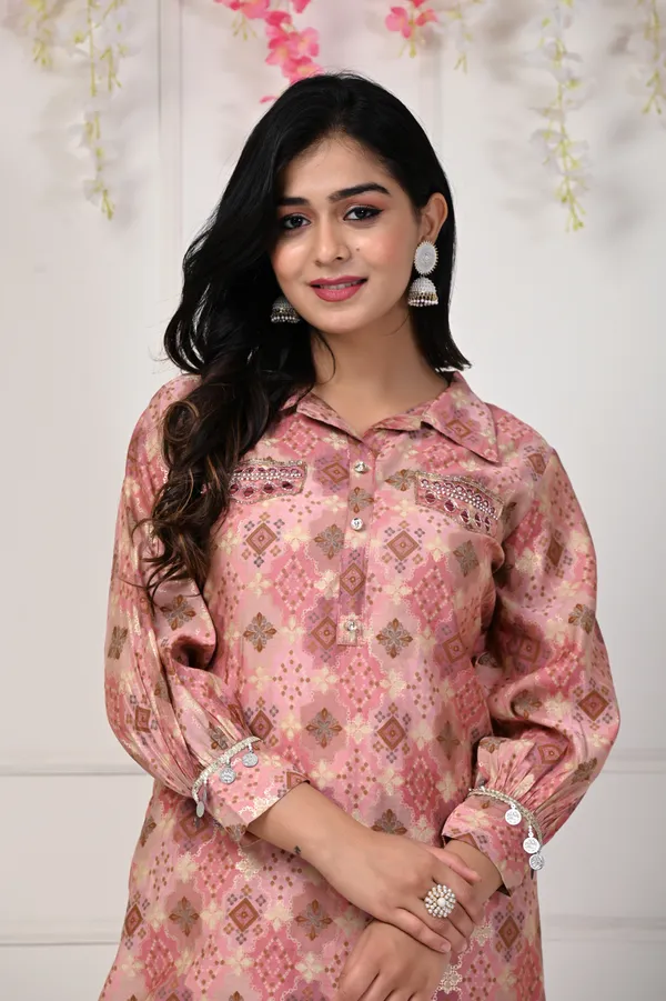 Pink_Muslin_Printed_And_Hand_Work_Full_Sleeve_Kurta_With_Bottom_For_Women