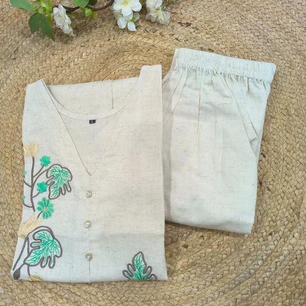 Women_V_Neck_Pleat_Co-ord_Set_in_Linen_Cotton