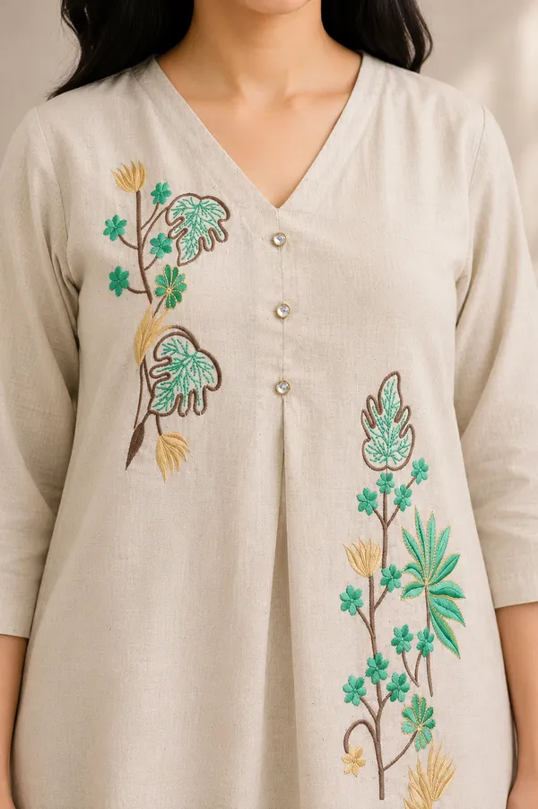 Women_V_Neck_Pleat_Co-ord_Set_in_Linen_Cotton
