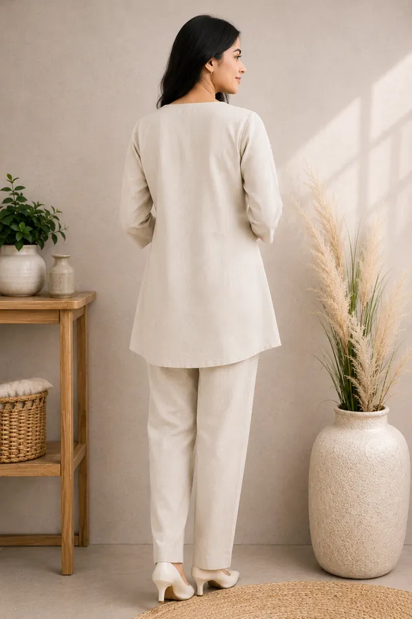 Women_V_Neck_Pleat_Co-ord_Set_in_Linen_Cotton
