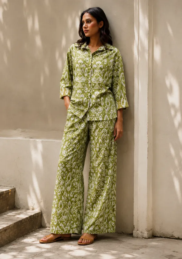 Green_Pure_Cotton_Full_Sleeve_Collar_Neck_Co_Ord_Set_For_Women