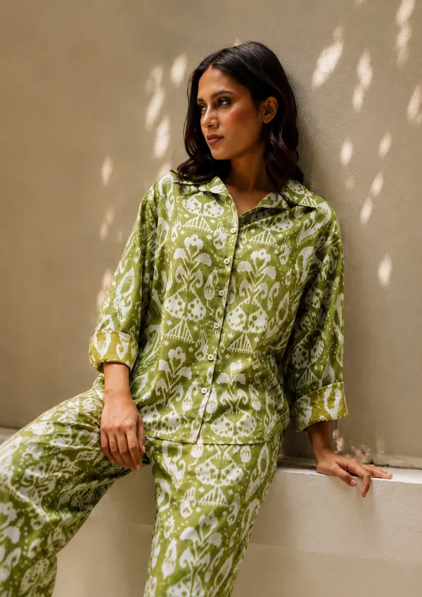 Green_Pure_Cotton_Full_Sleeve_Collar_Neck_Co_Ord_Set_For_Women