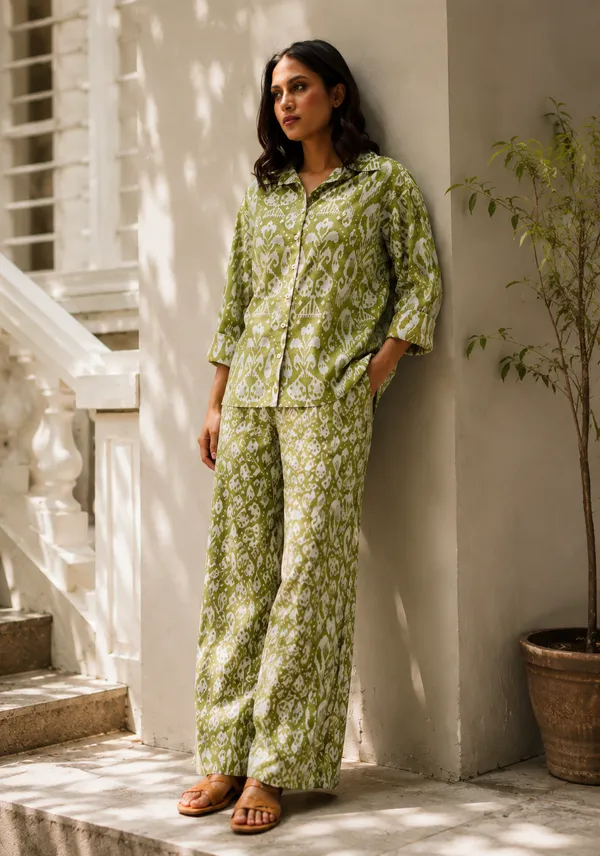 Green_Pure_Cotton_Full_Sleeve_Collar_Neck_Co_Ord_Set_For_Women