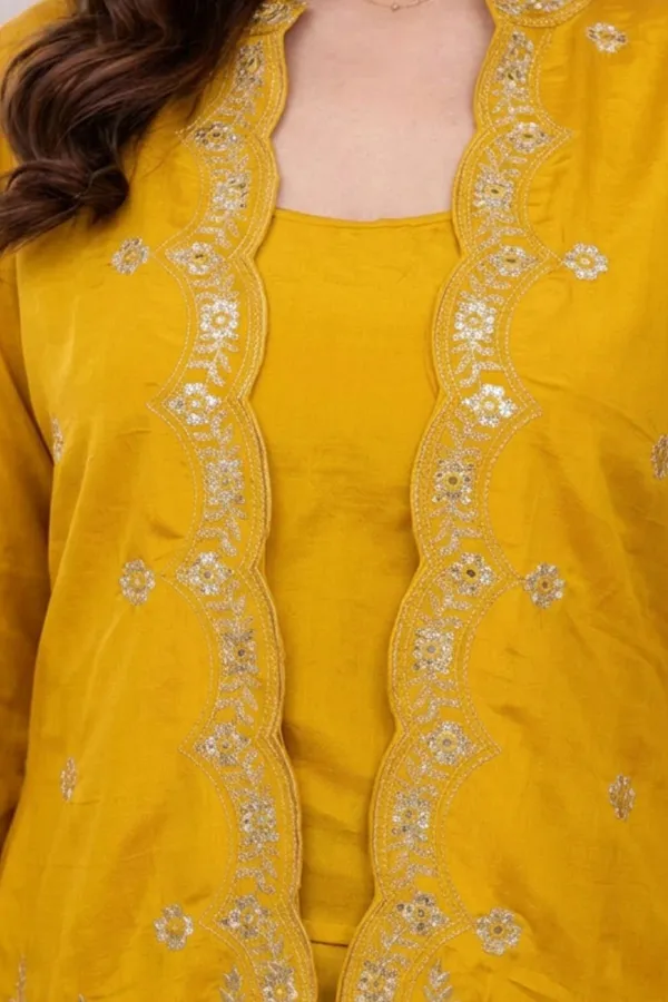 Yellow_Zari_Embroided_Three_Fourth_Sleeve_Three_Piece_Dress_For_Women