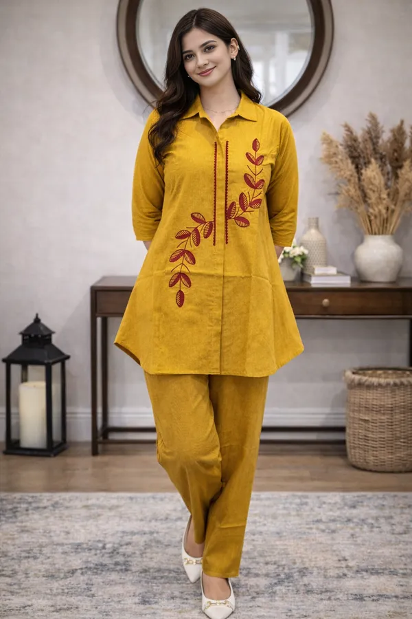 Yellow_Embroidered_Linen_Cotton_Co-Ord_Set_for_Women