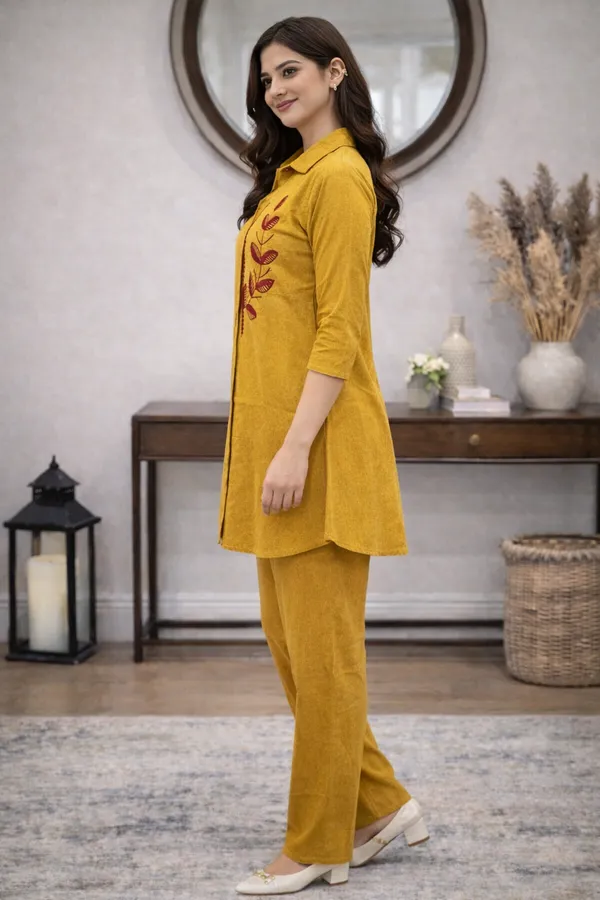 Yellow_Embroidered_Linen_Cotton_Co-Ord_Set_for_Women