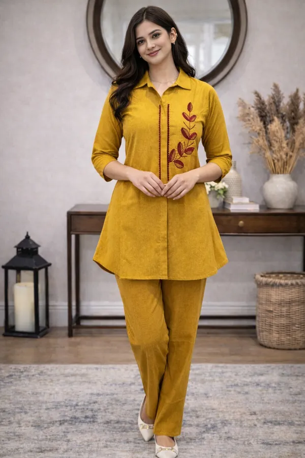 Yellow_Embroidered_Linen_Cotton_Co-Ord_Set_for_Women