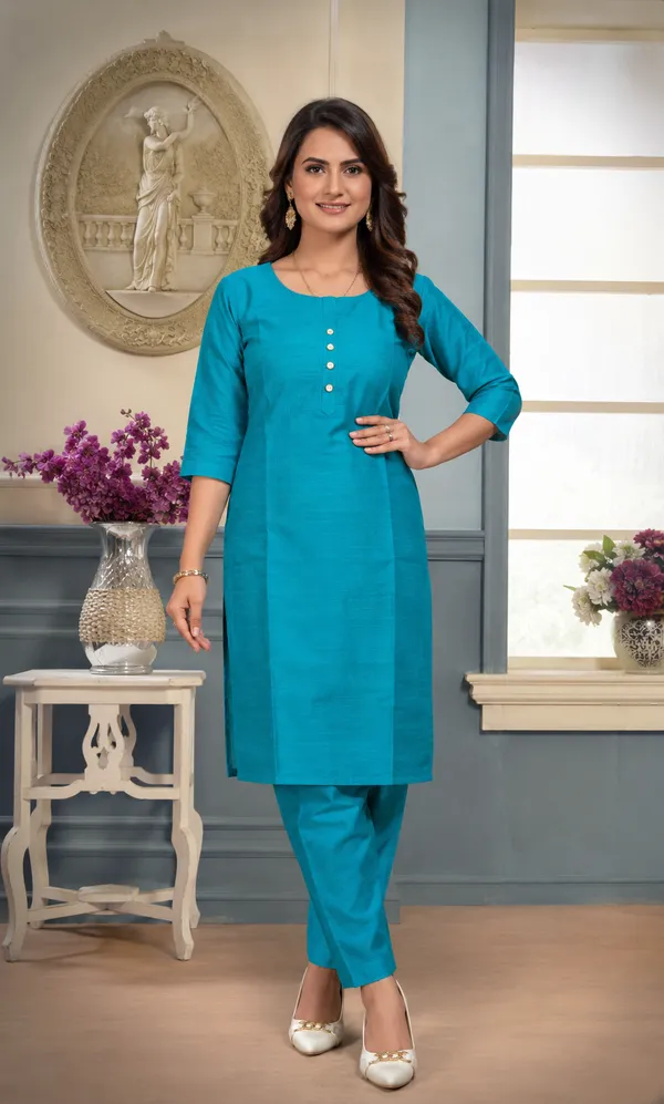 Aqua_Blue_Plain_Luxe_Kurta_Set