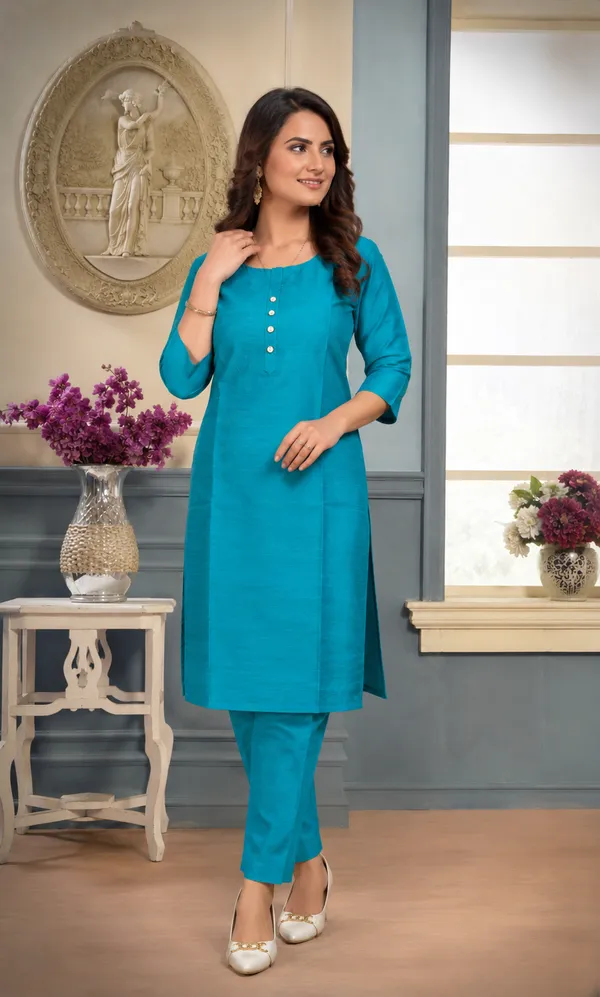 Aqua_Blue_Plain_Luxe_Kurta_Set