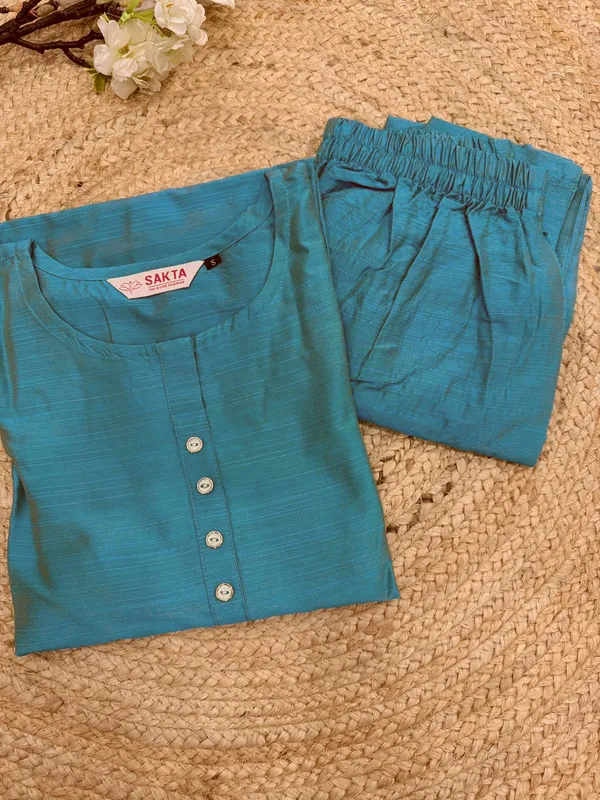 Aqua_Blue_Plain_Luxe_Kurta_Set