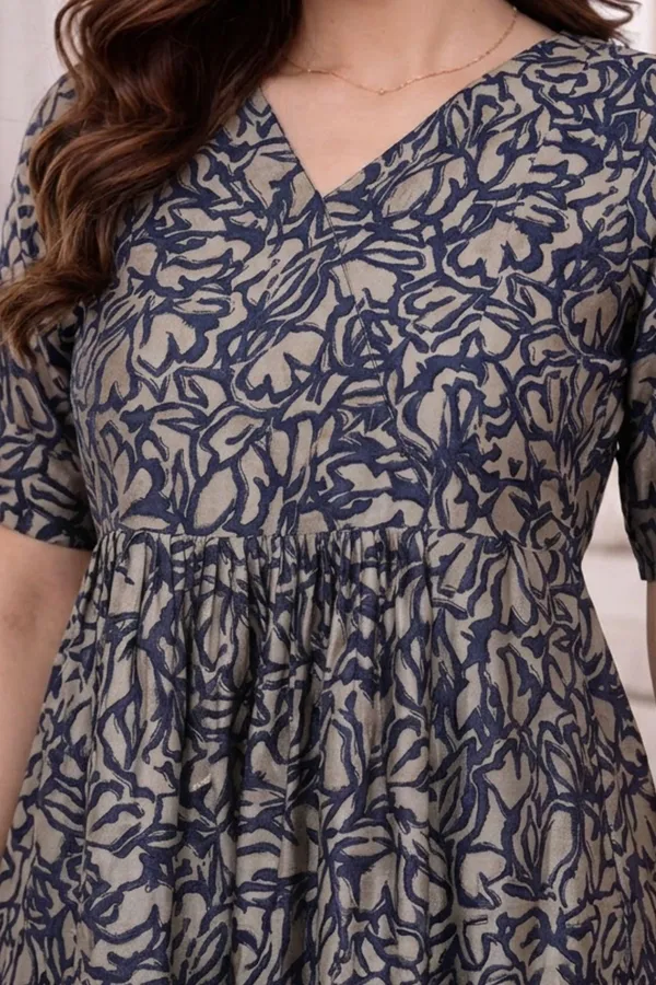 Blue_Chanderi_Half_Sleeve_V_Neck_Dress_For_Women