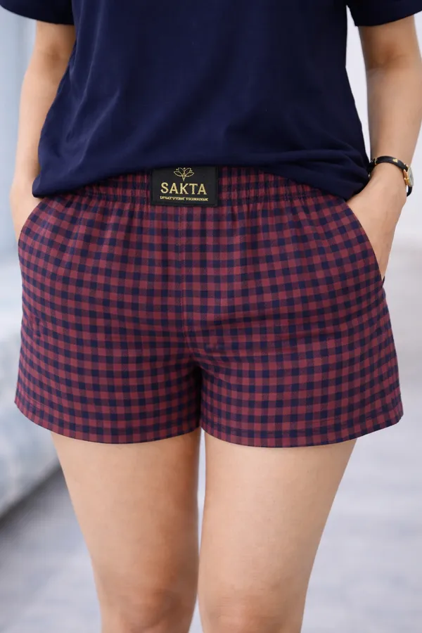 Brick_Red_&_Navy_Blue_Cotton_Half_Sleeve_Round_T_Shirt_With_Shorts_For_Women