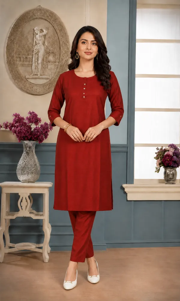 Rust_Orange_Plain_Luxe_Kurta_Set