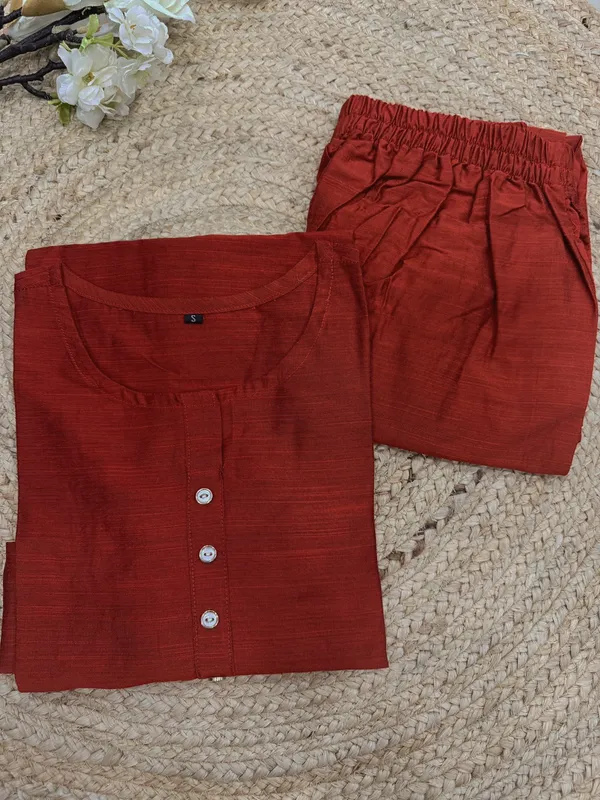 Rust_Orange_Plain_Luxe_Kurta_Set