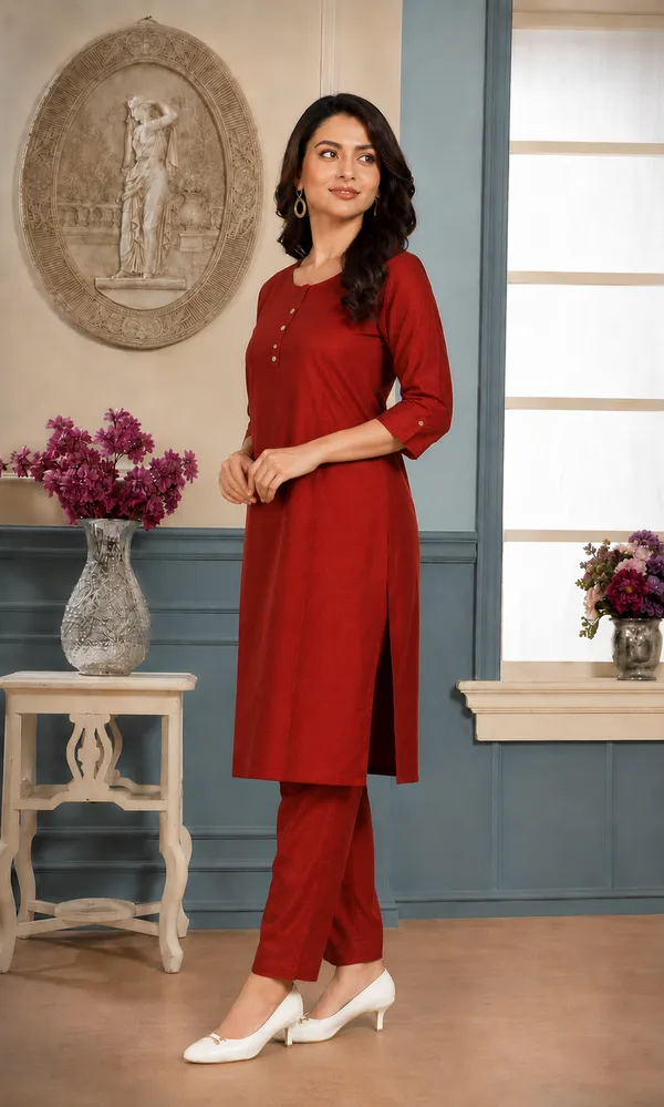 Rust_Orange_Plain_Luxe_Kurta_Set