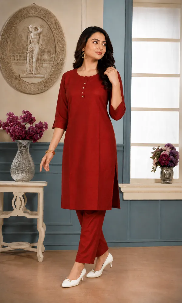 Rust_Orange_Plain_Luxe_Kurta_Set