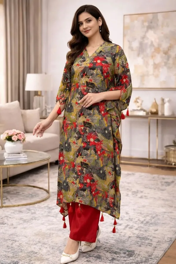 Black_Chinnon_Floral_Print_Three_Piece_Kaftan_Dress_With_Muslin_Inner_And_Pant_For_Women