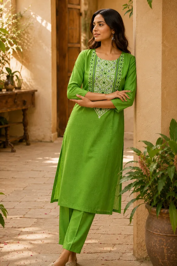 Classic_Green_Cotton_Silk_Straight_Cut_Kurta_Set