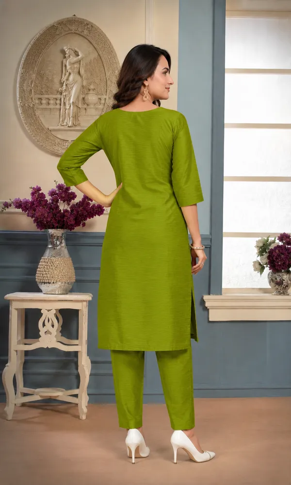 Wasabi_Green_Plain_Luxe_Kurta_Set
