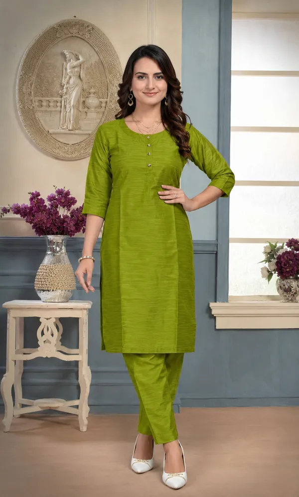 Wasabi_Green_Plain_Luxe_Kurta_Set